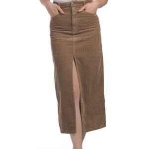 MOON RIVER Anthropologie Brown Corduroy Midi Skirt With Front Slit Womens Small